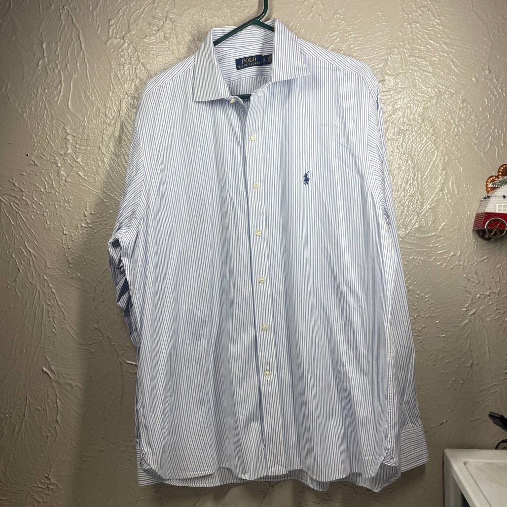 Polo Ralph Lauren White 36/37 Sleeve Striped Formal Business Dress Shirt Mens 17